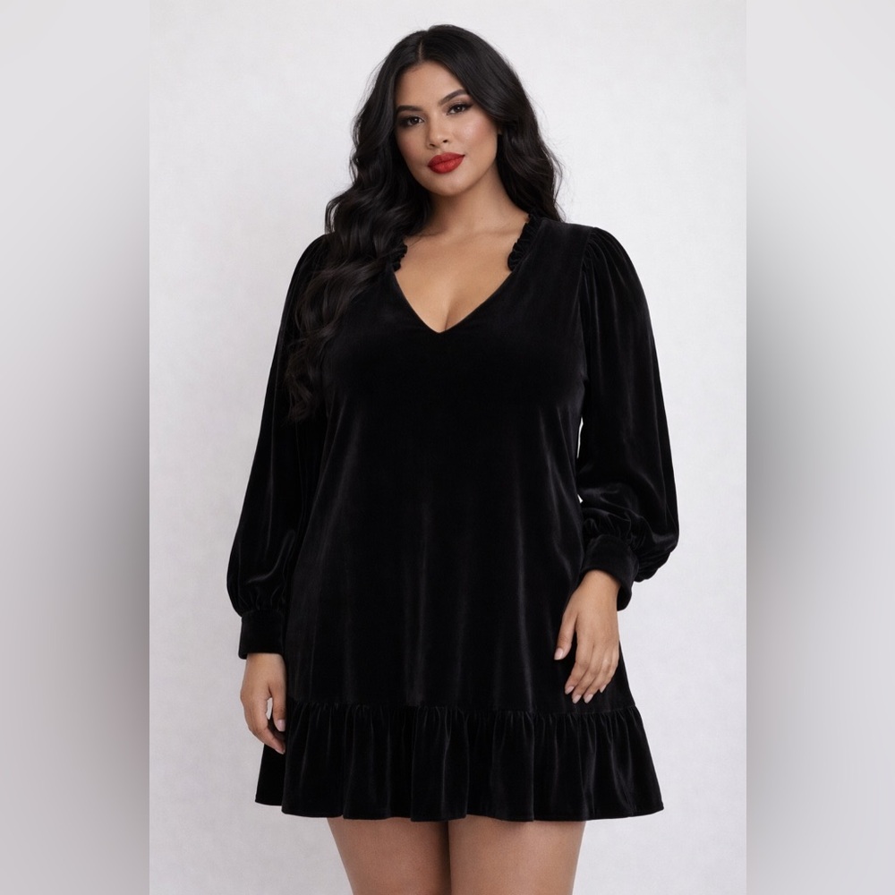ARULA Black Velvet Ruffle Dress size 16-18